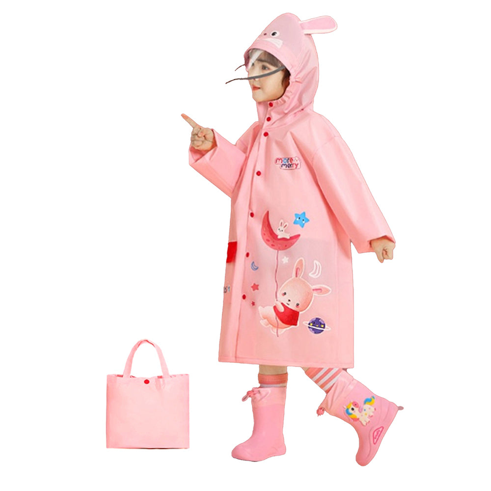 Little Surprise Box Pink Flying Rabbit Print Raincoat For Kids And Toddlers