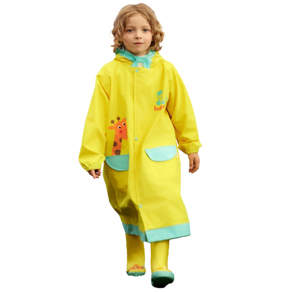 Singing Giraffe Yellow, Mint Knee Length Raincoat For Kids