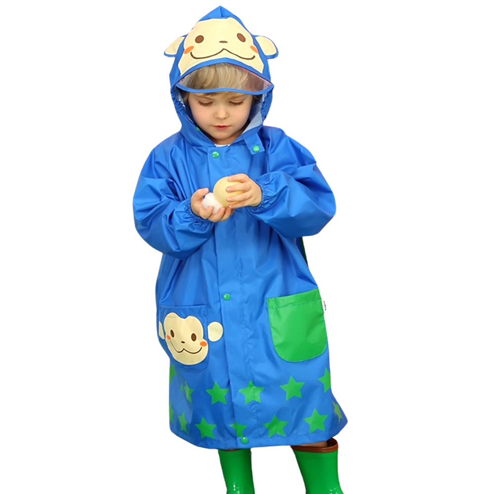 Starry Monkey Cobalt Blue Long Style Raincoat For Kids