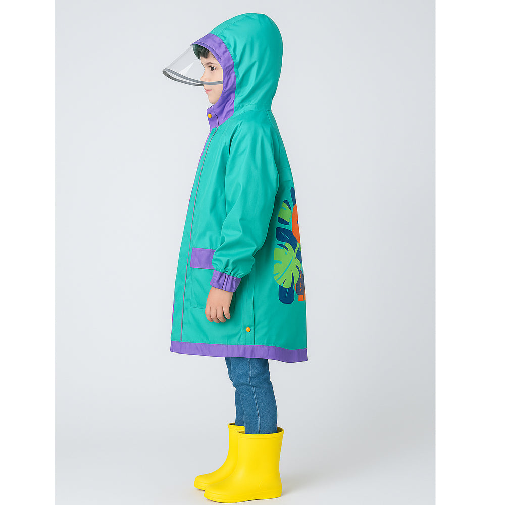 Little Surprise Box, Teal Orange Lion Knee Length Raincoat For Kids