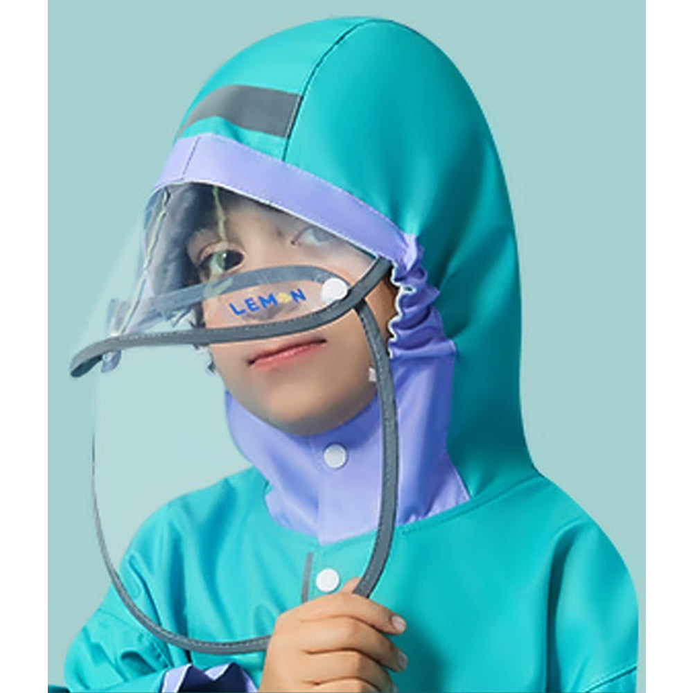 Little Surprise Box, Teal Orange Lion Knee Length Raincoat For Kids
