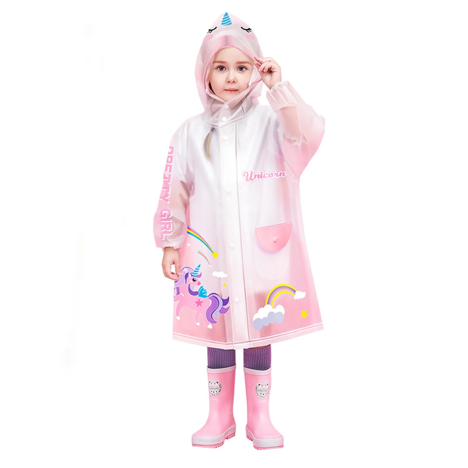 Little Surprise Box Pink Unicorn print Translucent Raincoat For Kids