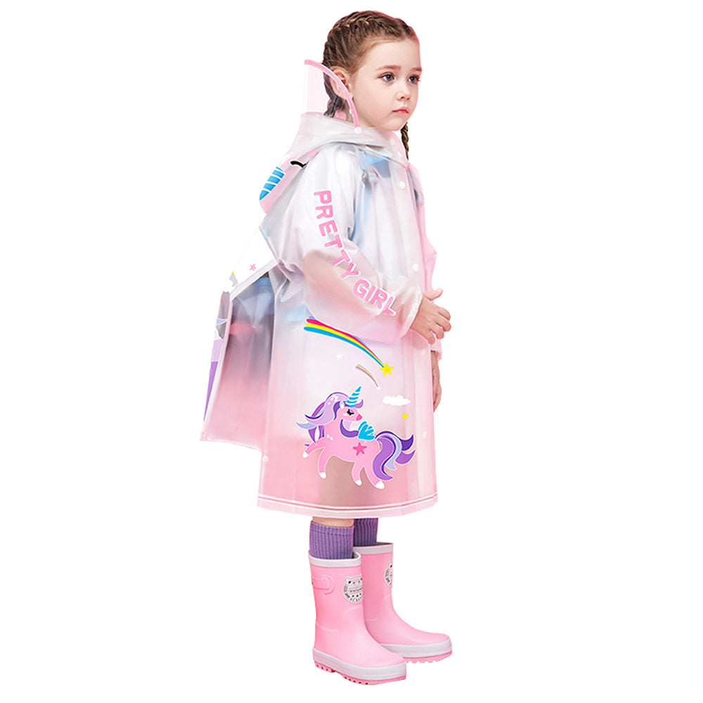 Little Surprise Box Pink Unicorn print Translucent Raincoat For Kids