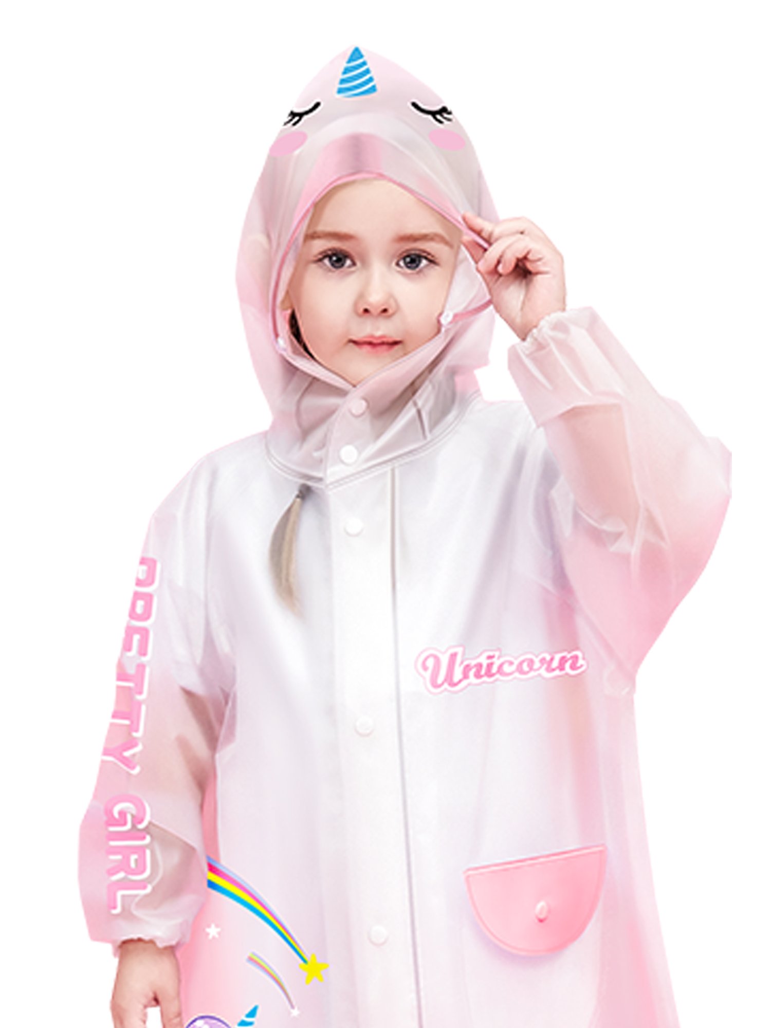 Little Surprise Box Pink Unicorn print Translucent Raincoat For Kids