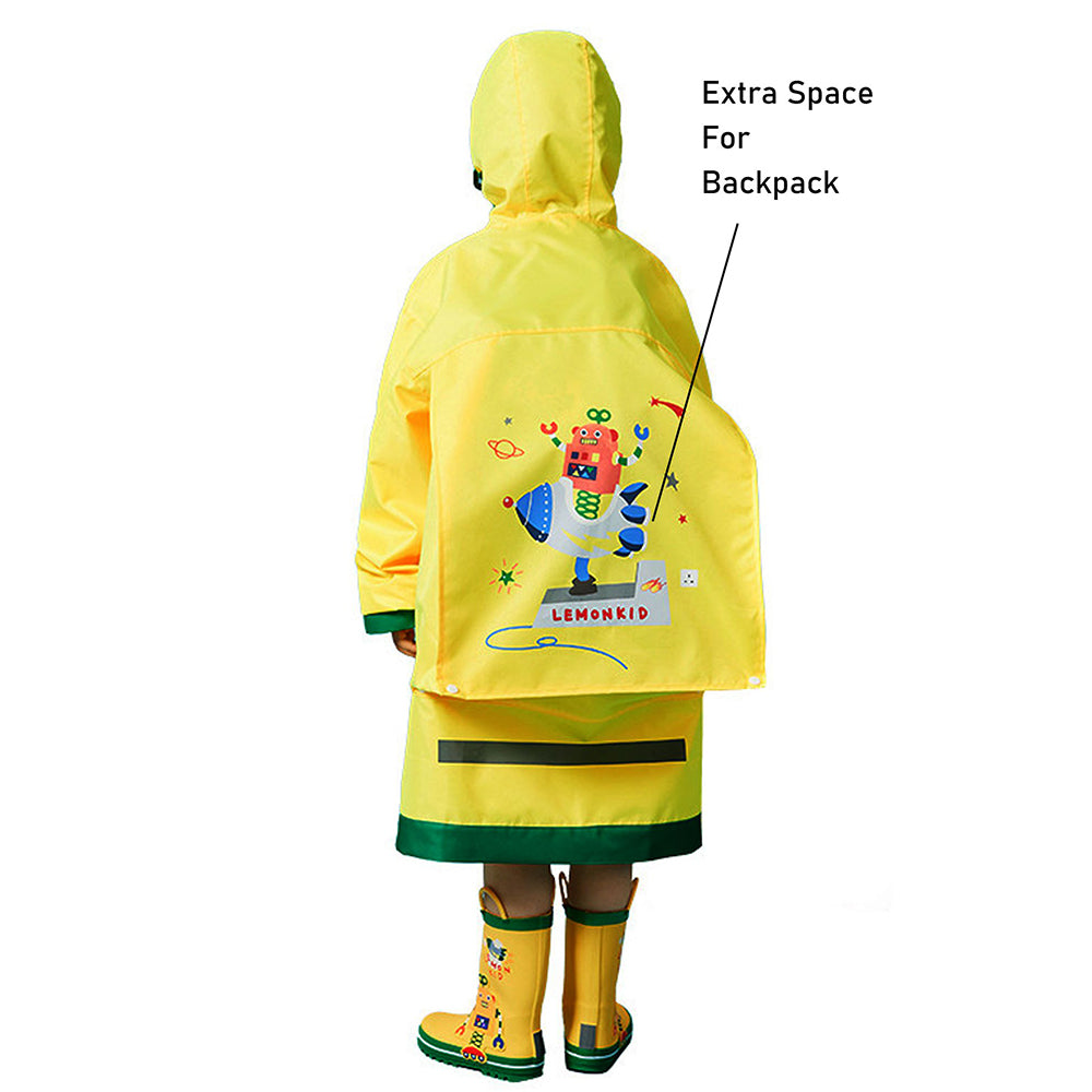 Little Surprise Box, Yellow Robot Knee Length Raincoat For Kids