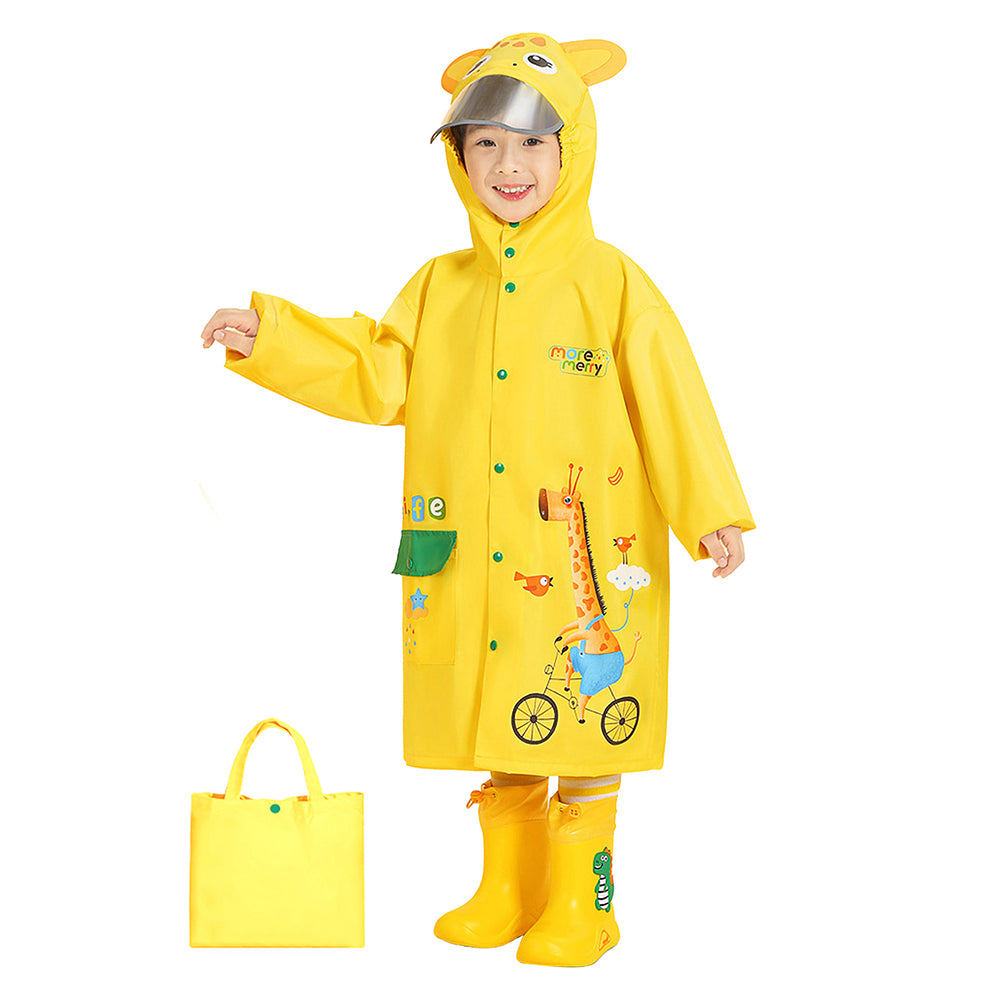 Little Surprise Box Bright Yellow Giraffe Print Raincoat For Kids And Toddlers