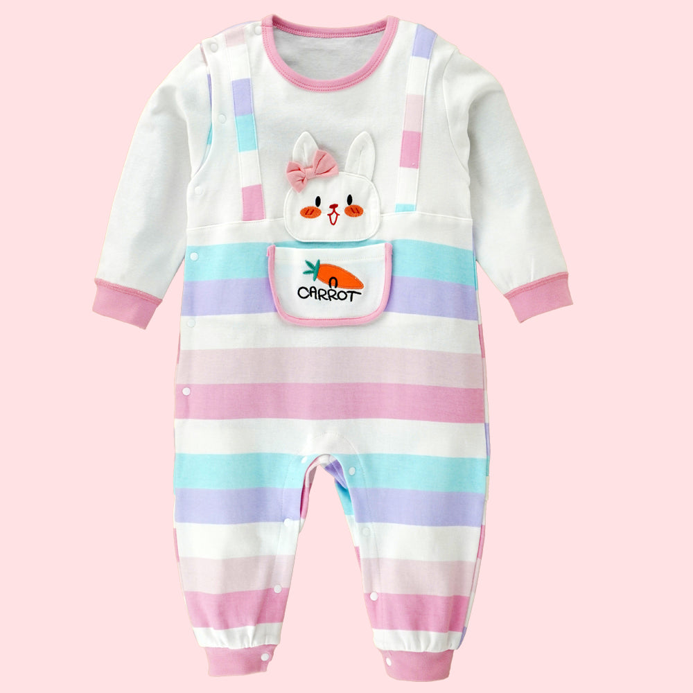 Little Surprise Box, Carrot Rabbit Theme Full Sleeves Jumpsuit Romper For Tiny Toddlers