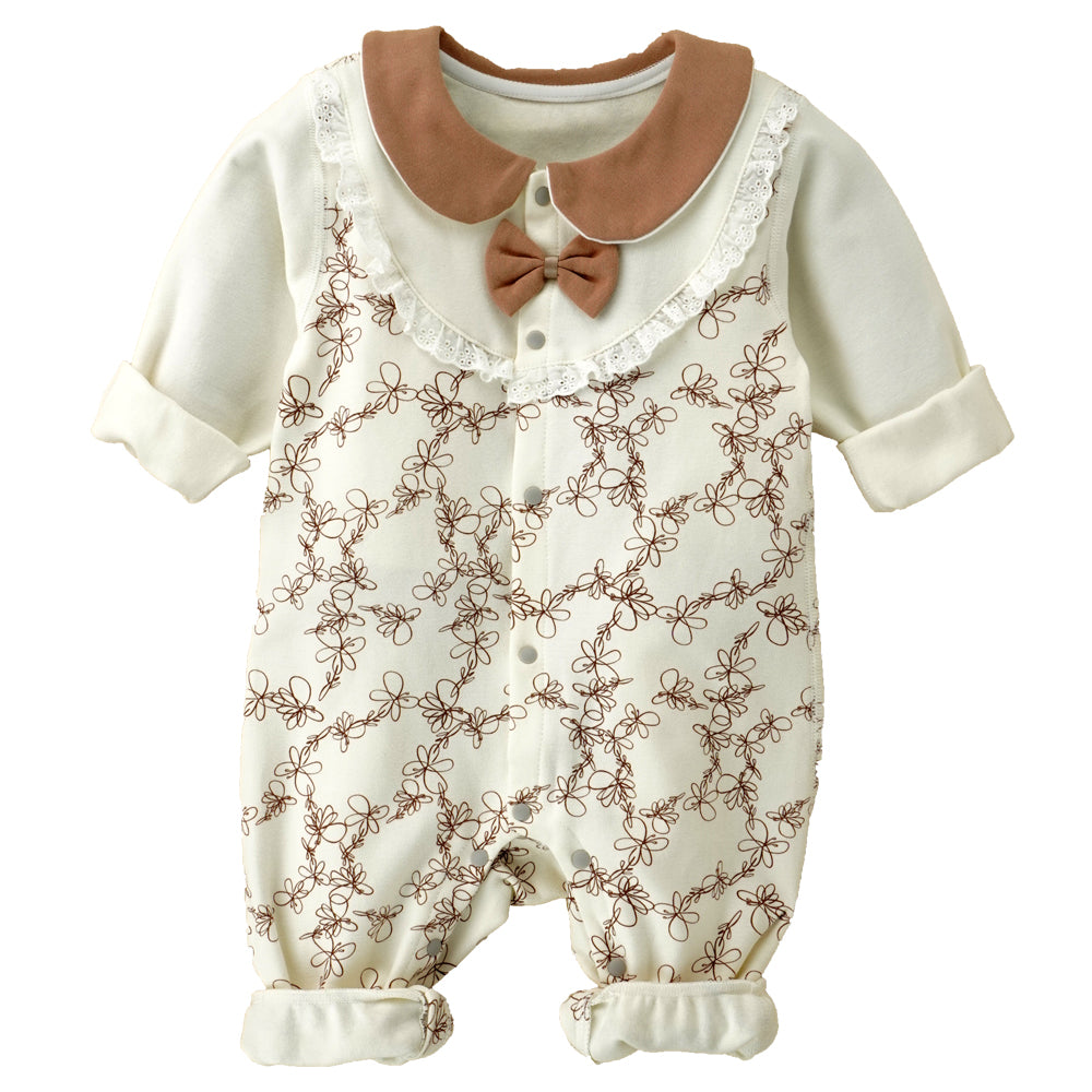 Little Surprise Box, Brown Doodle Butterfly Full Sleeves Jumpsuit Style Romper For Tiny Toddlers