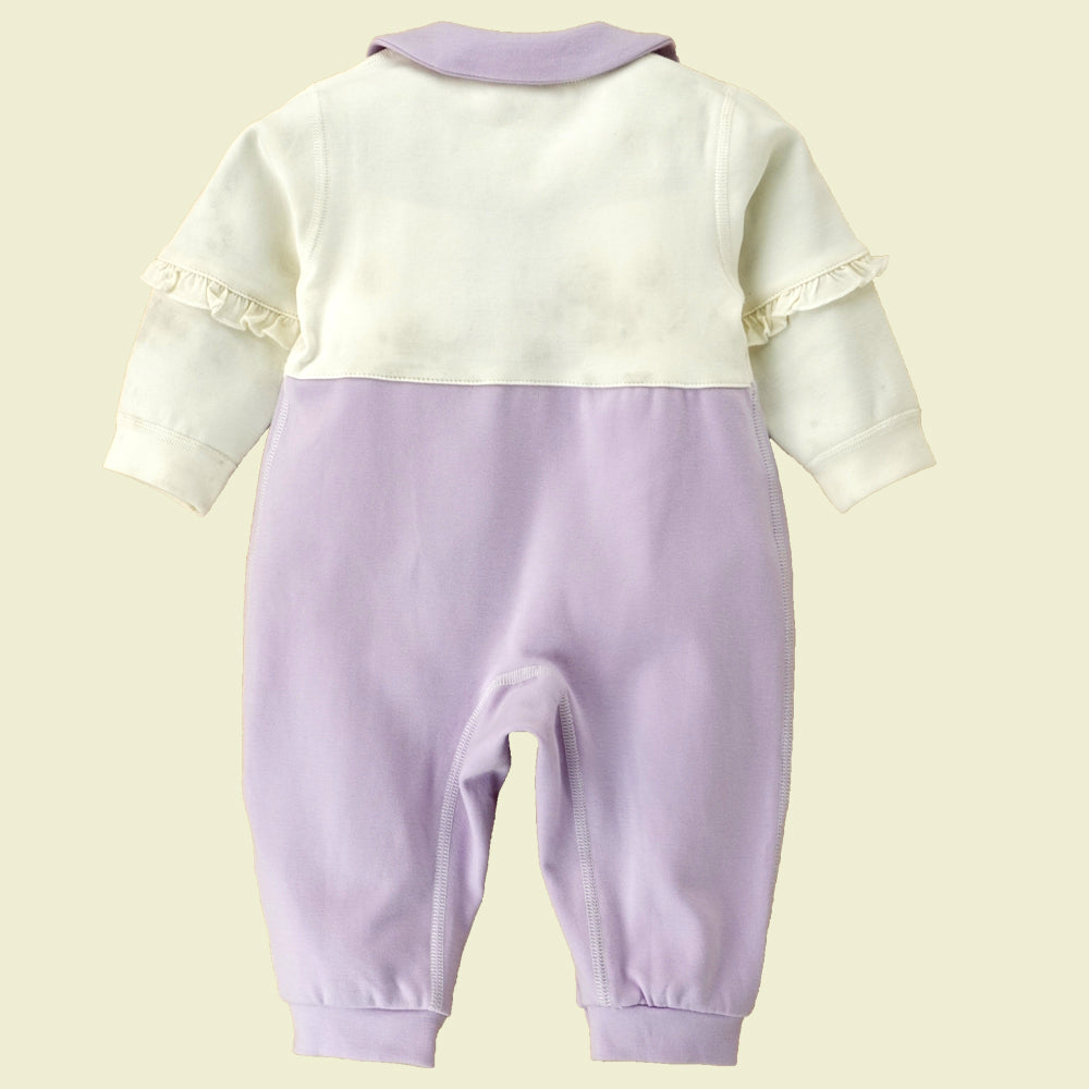 Little Surprise Box, Purple & Cream  Butterfly Full Sleeves Jumpsuit Style Romper For Tiny Toddlers