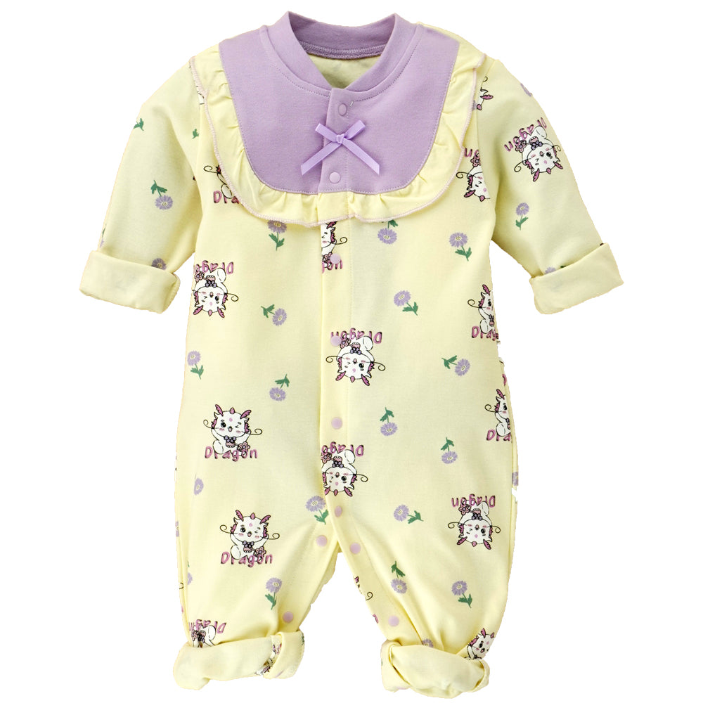 Little Surprise Box, Purple Baby Dragon Full Sleeves Jumpsuit Style Romper For Tiny Toddlers