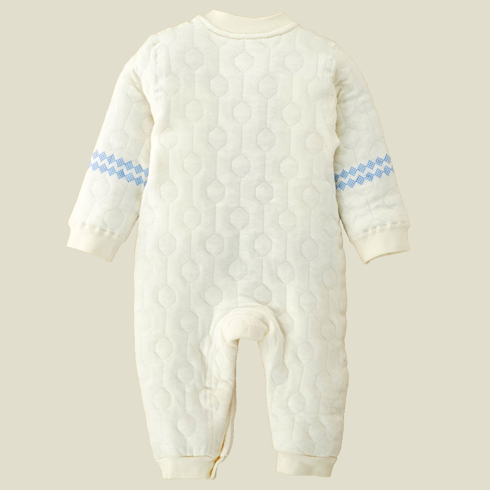 Little Surprise Box, Quilted Cream & Blue Winterwear, Full Sleeves Romper For Tiny Toddlers