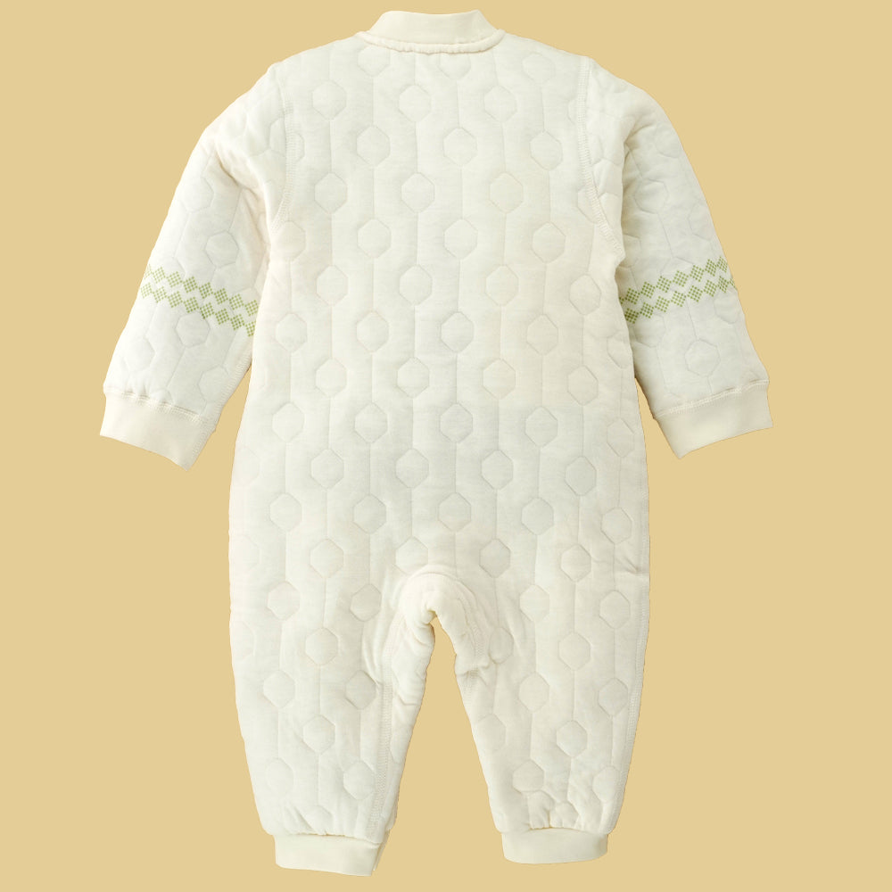 Little Surprise Box, Quilted Cream & Green Winterwear, Full Sleeves Romper For Tiny Toddlers