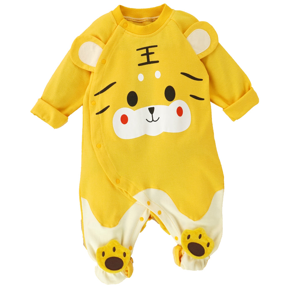 Little Surprise Box, Yellow Baby Tiger Paws Full Sleeves Jumpsuit Style Romper For Tiny Toddlers