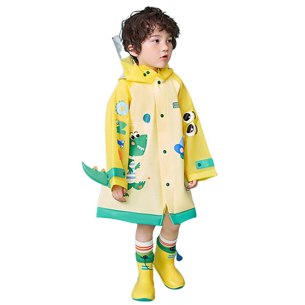 Little Surprise Box, 3d Applique Yellow Dino Sleeves, Kids Raincoat