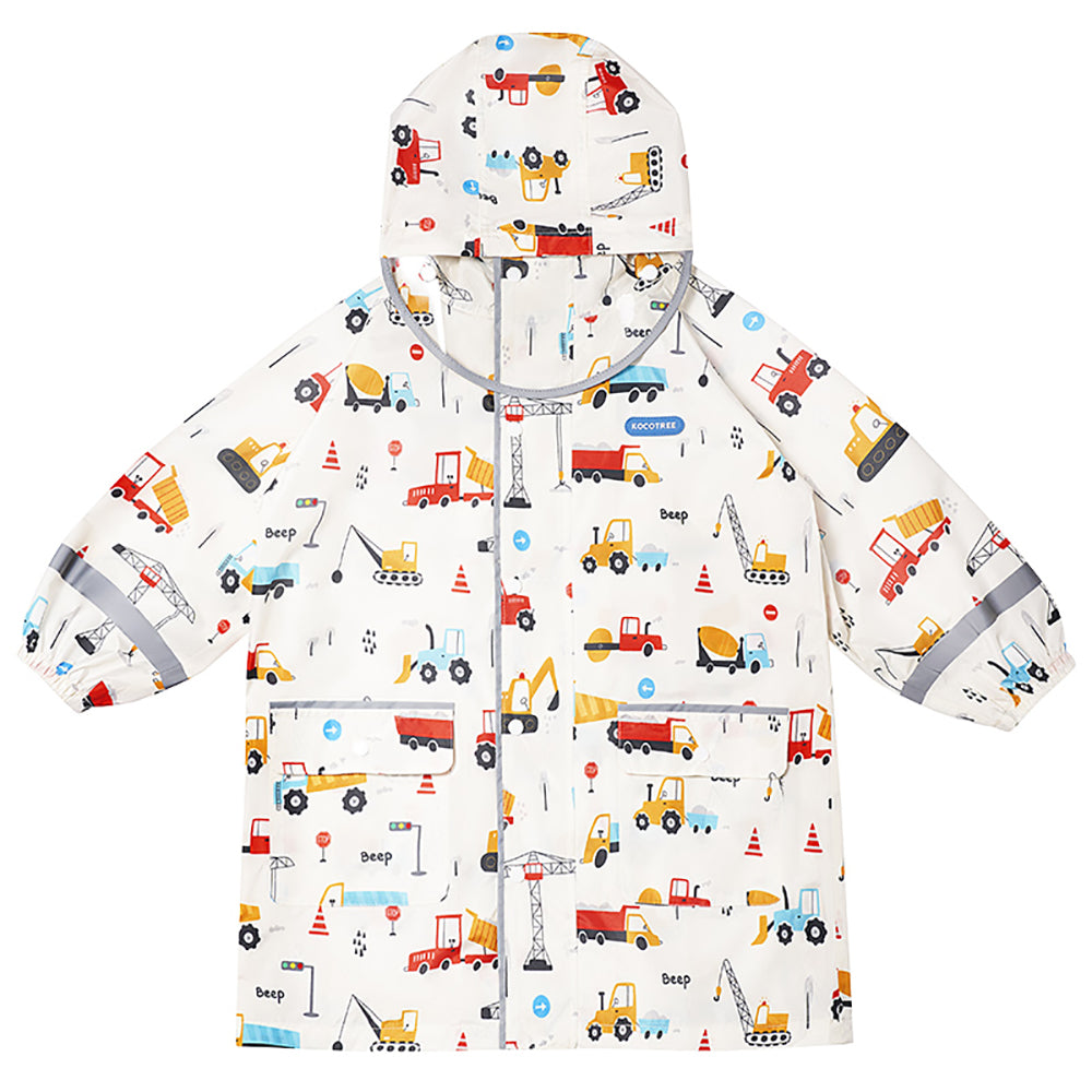 Little Surprise Box Kids Raincoat Jacket Style Beep Transport Theme,Cream