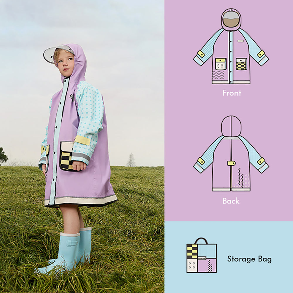 Little Surprise Box, Bold Geometric Print Lilac & Light Blue Raincoat For Kids