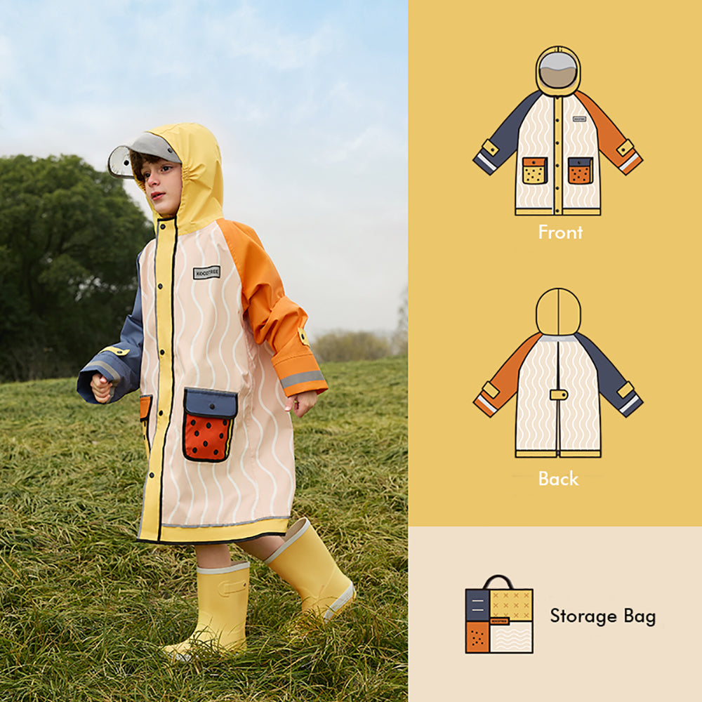 Little Surprise Box,  Bold Geometric Print Cream & Orange Raincoat For Kids