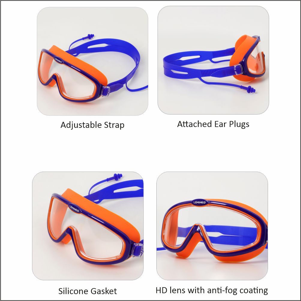 Blue Orange two border Anti Fog UV Protection Leakproof Design Swim Goggles for Kids,4yrs  - 10yrs