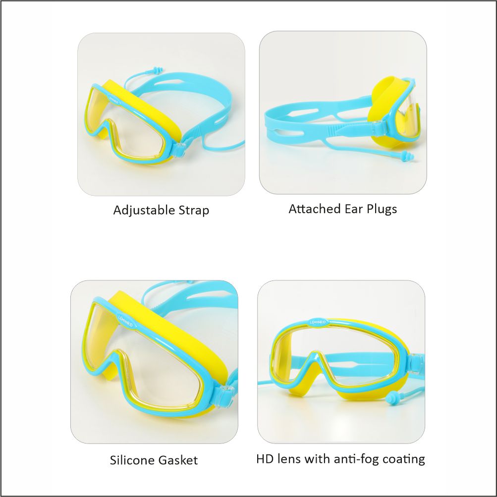 Blue Yellow two border Anti Fog UV Protection Leakproof Design Swim Goggles for Kids,4yrs  - 10yrs