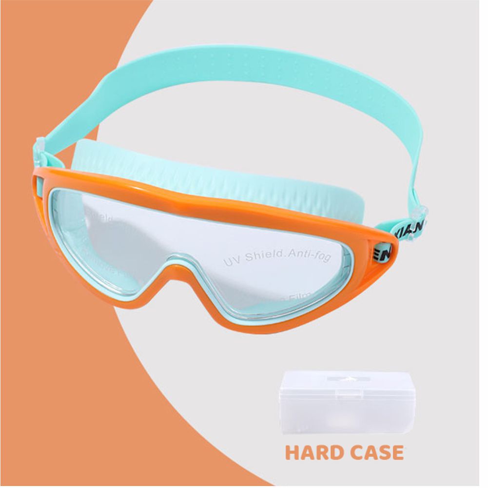 Cheng  Orange Border Blue Casket Anti Fog UV Protection Leakproof Design Swim Goggles for Kids,  8yrs - 15yrs