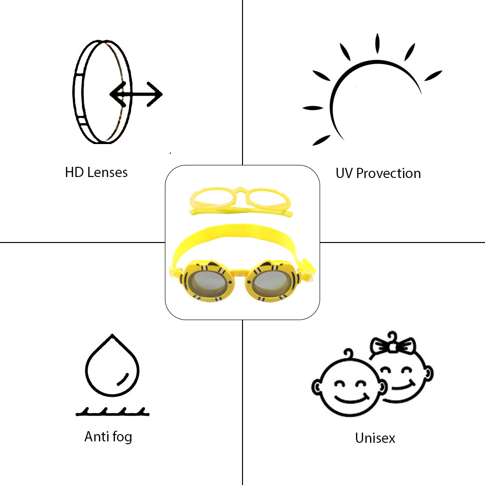 Yellow Fish Dual Glass Frame Sun Protection & Swimming Goggles For Kids, UV Protected And Anti Fog.