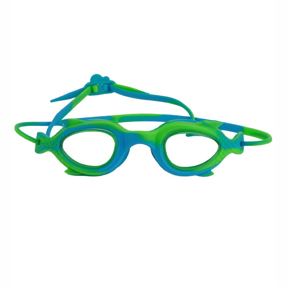 Fluoroscent Green & Blue Fishtail Designed Frame, Anti Fog UV Protection Leakproof Design Swim Goggles for Kids, 3 years - 8 years