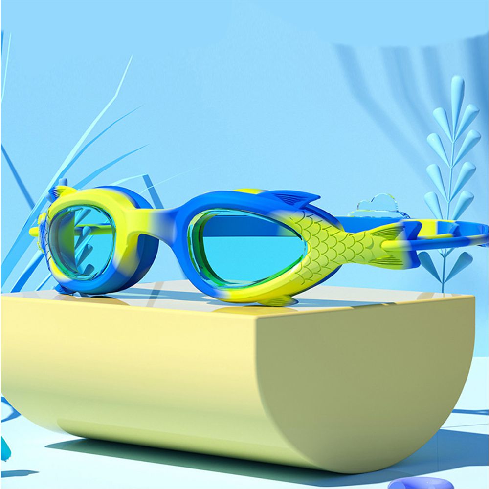 Yellow & Blue Fishtail Designed Frame, Anti Fog UV Protection Leakproof Design Swim Goggles for Kids, 3 years - 8 years