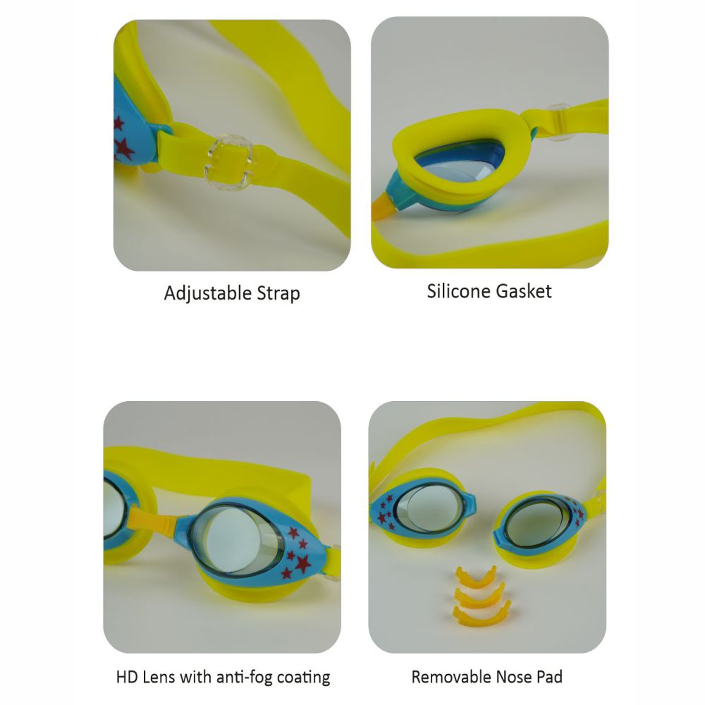 Little Surprise Box , Starry Yellow Anti Fog UV Protection Leakproof Design Swim Goggles for Kids, 3yrs  - 8yrs