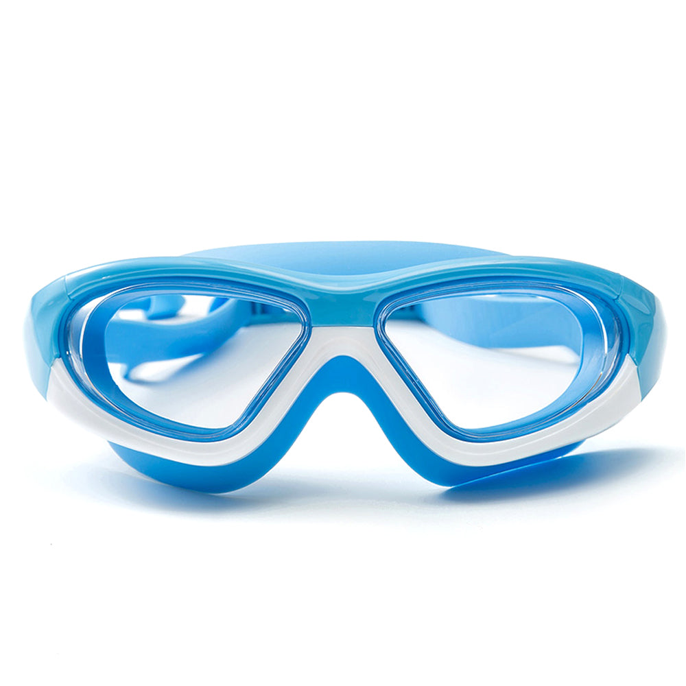 White Bordered Blue Anti Fog UV Protection Leakproof Design Swim Goggles for Kids,4yrs  - 10yrs