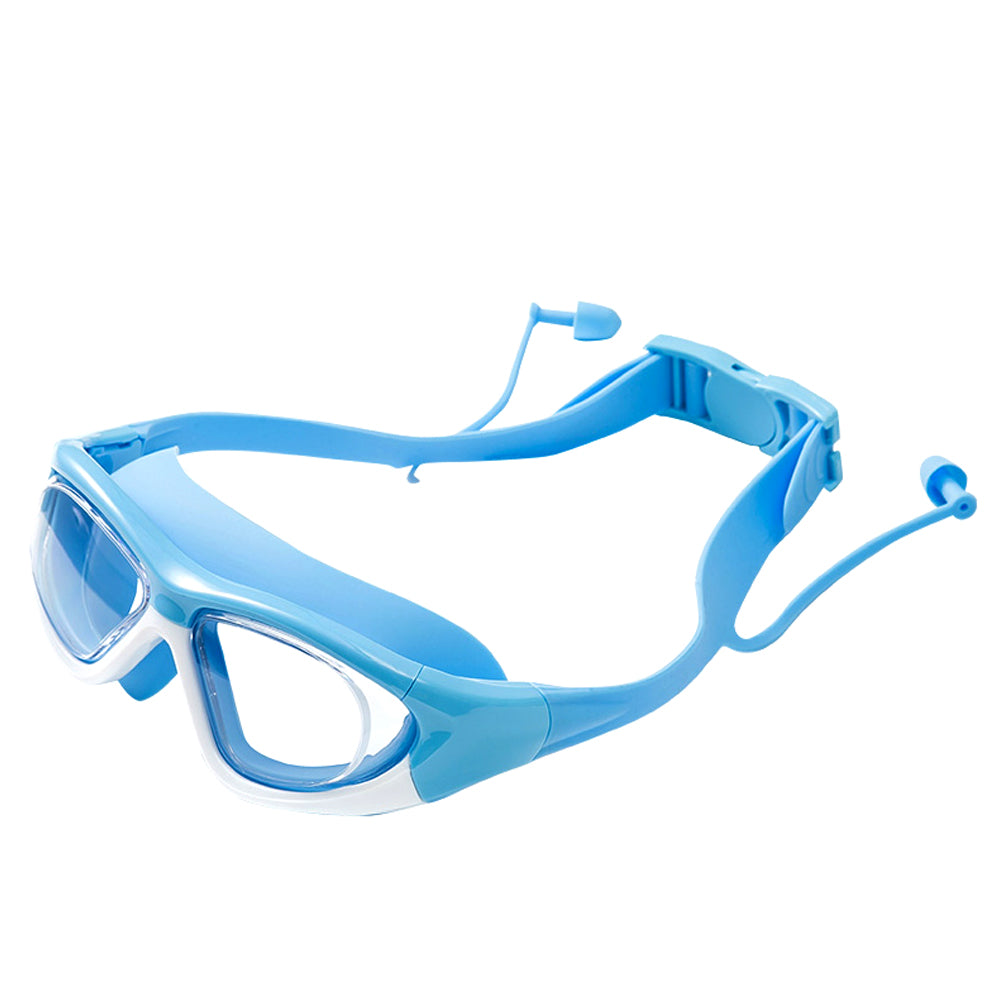 White Bordered Blue Anti Fog UV Protection Leakproof Design Swim Goggles for Kids,4yrs  - 10yrs