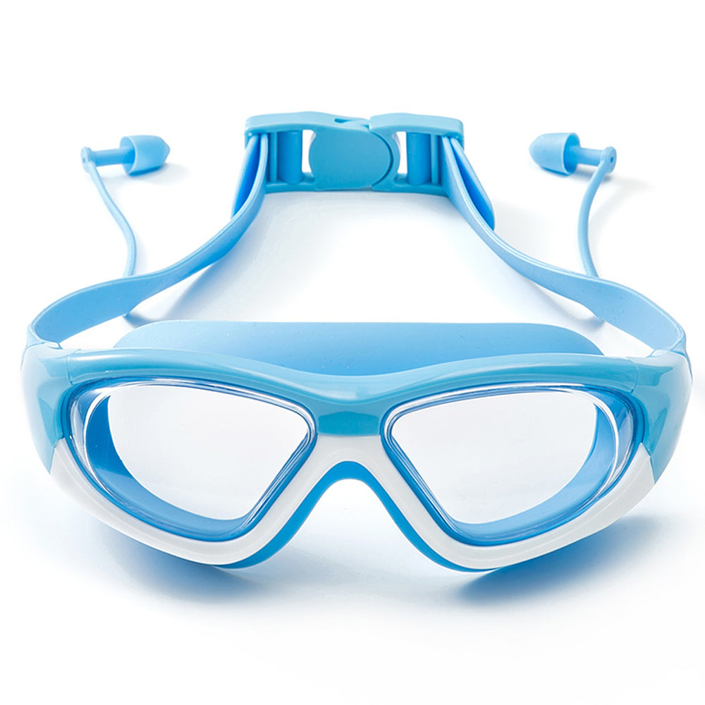 White Bordered Blue Anti Fog UV Protection Leakproof Design Swim Goggles for Kids,4yrs  - 10yrs