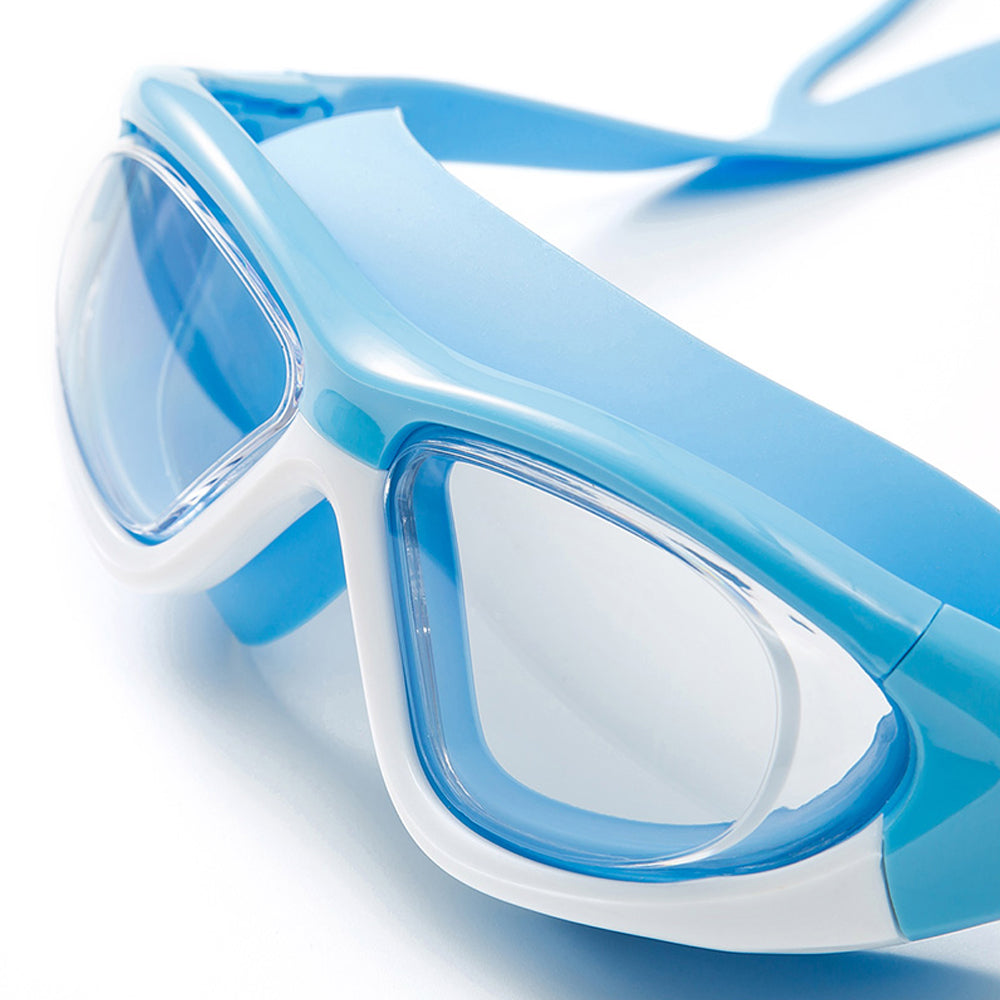 White Bordered Blue Anti Fog UV Protection Leakproof Design Swim Goggles for Kids,4yrs  - 10yrs