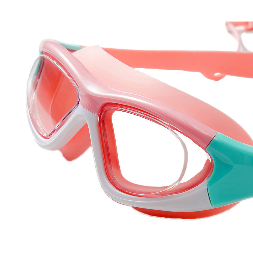 White Bordered Pink Anti Fog UV Protection Leakproof Design Swim Goggles for Kids,4yrs  - 10yrs