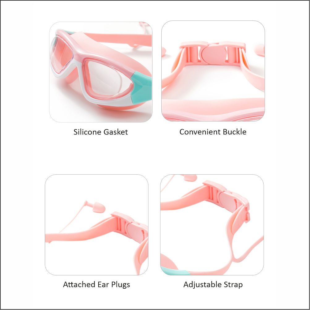 White Bordered Pink Anti Fog UV Protection Leakproof Design Swim Goggles for Kids,4yrs  - 10yrs