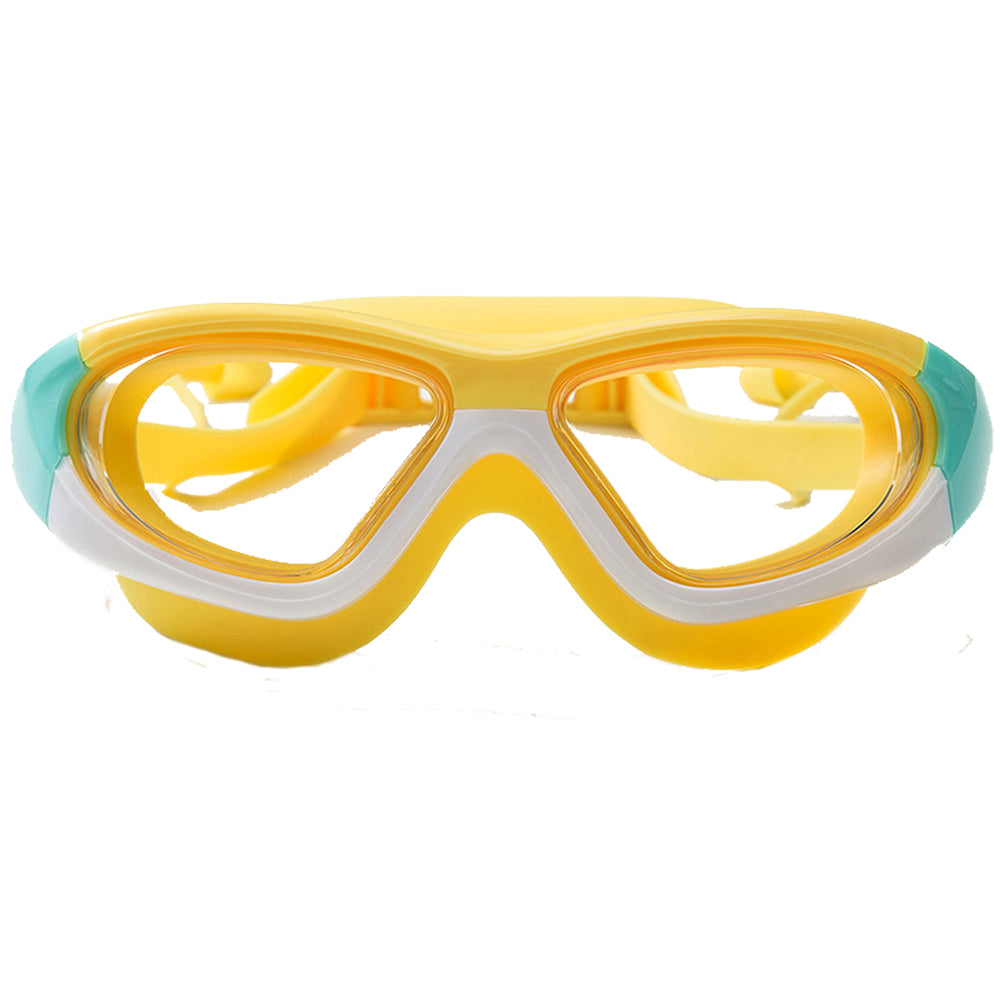 White Bordered Yellow Anti Fog UV Protection Leakproof Design Swim Goggles for Kids,4yrs  - 10yrs