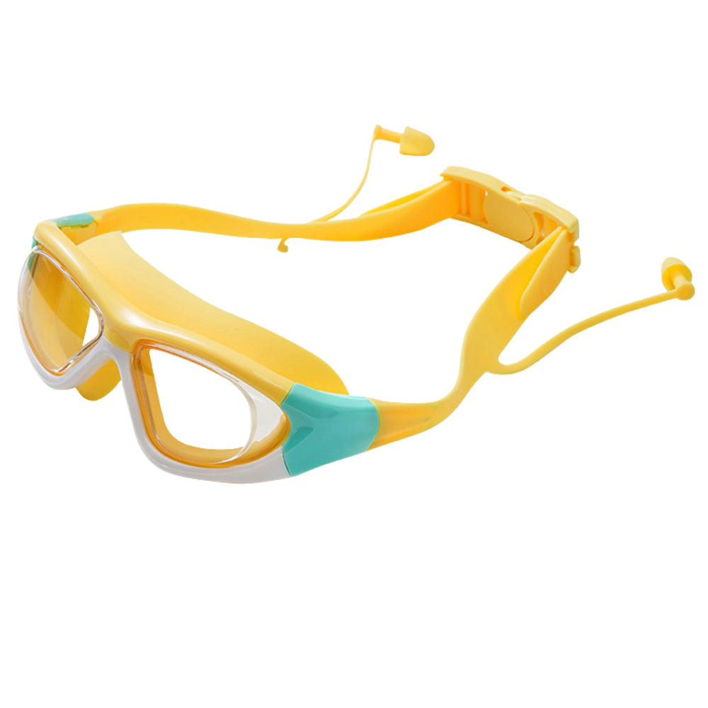 White Bordered Yellow Anti Fog UV Protection Leakproof Design Swim Goggles for Kids,4yrs  - 10yrs