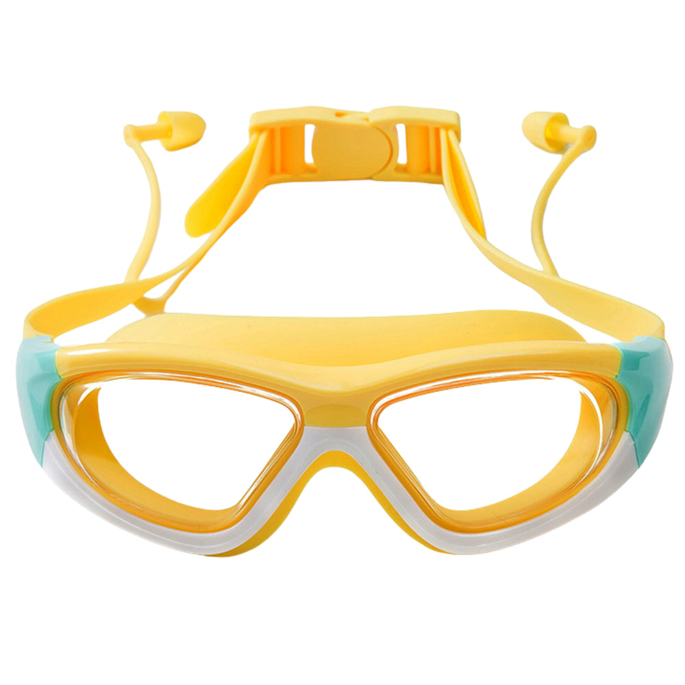 White Bordered Yellow Anti Fog UV Protection Leakproof Design Swim Goggles for Kids,4yrs  - 10yrs