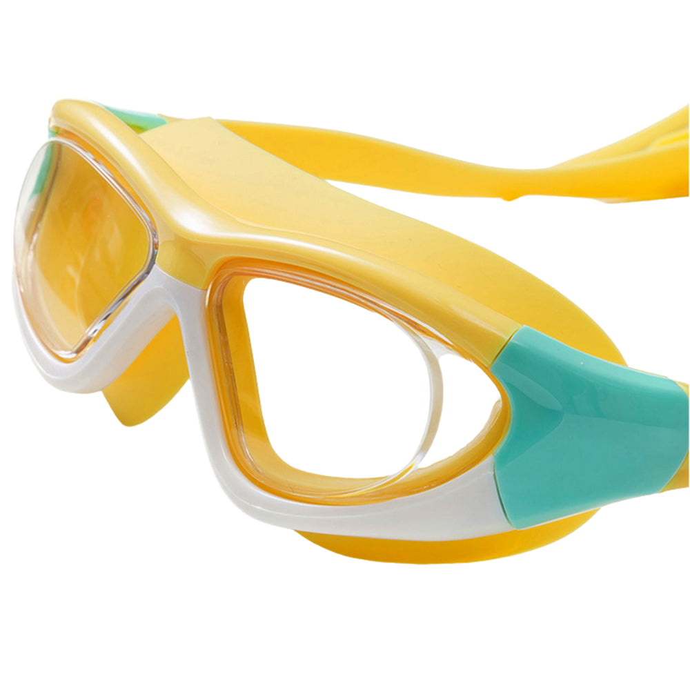 White Bordered Yellow Anti Fog UV Protection Leakproof Design Swim Goggles for Kids,4yrs  - 10yrs