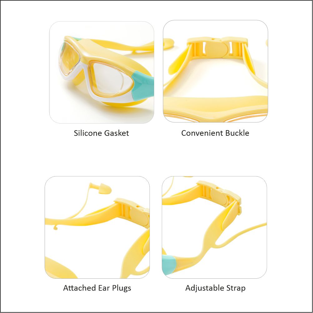 White Bordered Yellow Anti Fog UV Protection Leakproof Design Swim Goggles for Kids,4yrs  - 10yrs