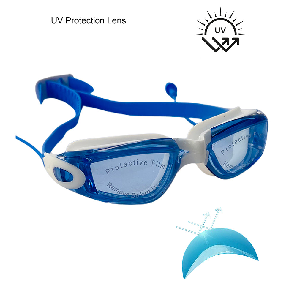 Little Surprise Box, X Factor Dark Blue UV protected Unisex Swimming Goggles with attached Ear Plugs for Teens