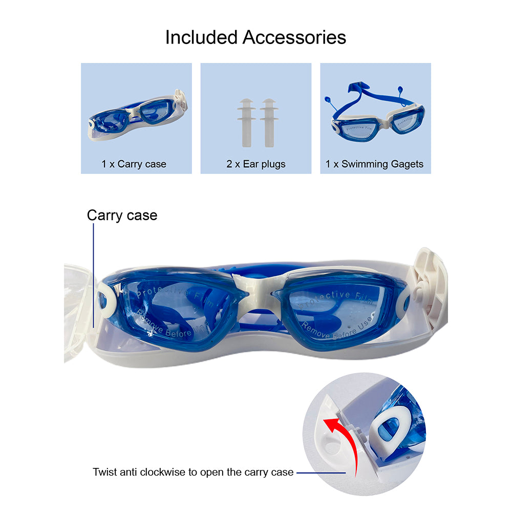 Little Surprise Box, X Factor Dark Blue UV protected Unisex Swimming Goggles with attached Ear Plugs for Teens