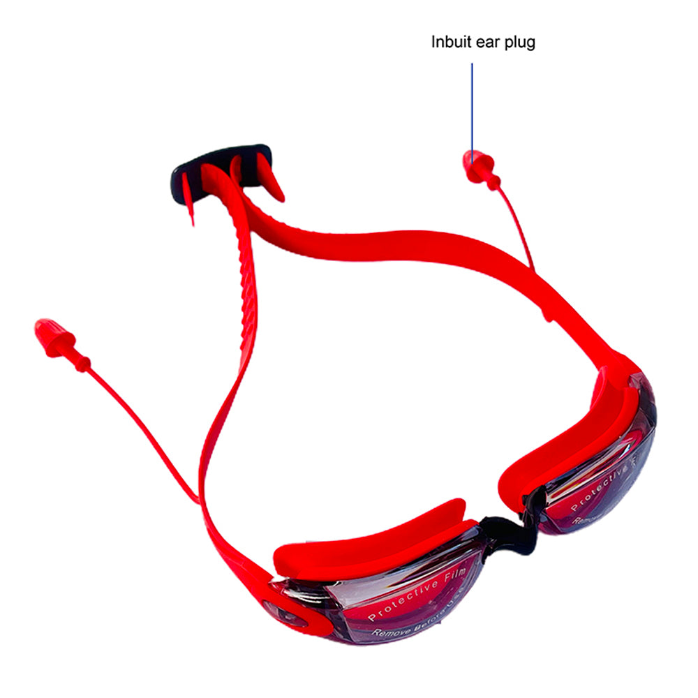 Little Surprise Box, X Factor Red & Black UV protected Unisex Swimming Goggles with attached Ear Plugs for Teens