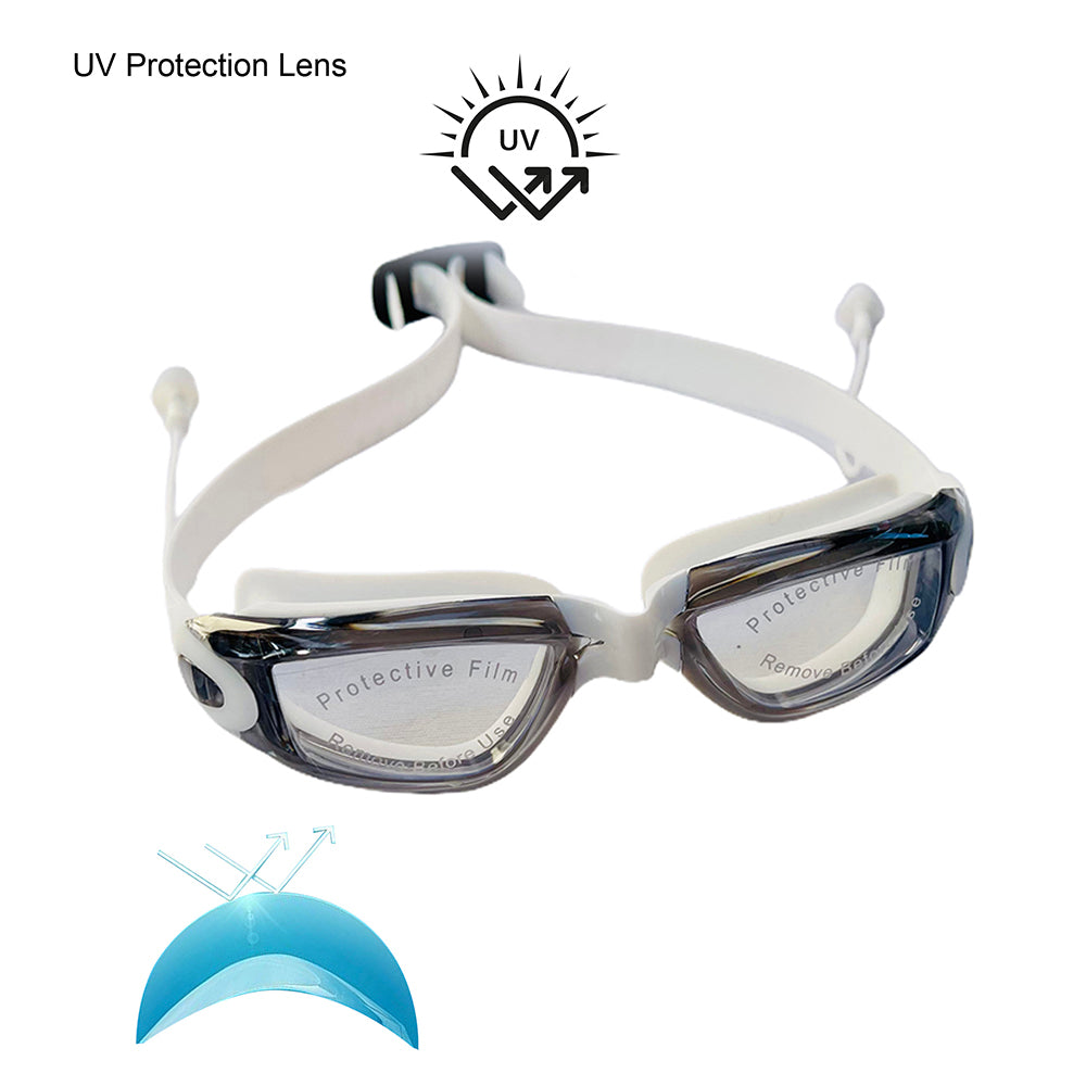 Little Surprise Box, X Factor White & Grey UV protected Unisex Swimming Goggles with attached Ear Plugs for Teens