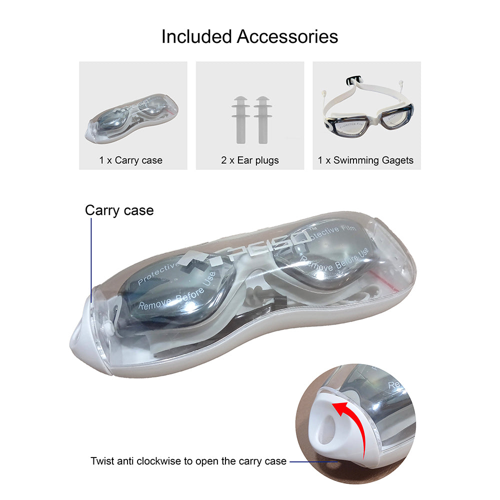 Little Surprise Box, X Factor White & Grey UV protected Unisex Swimming Goggles with attached Ear Plugs for Teens