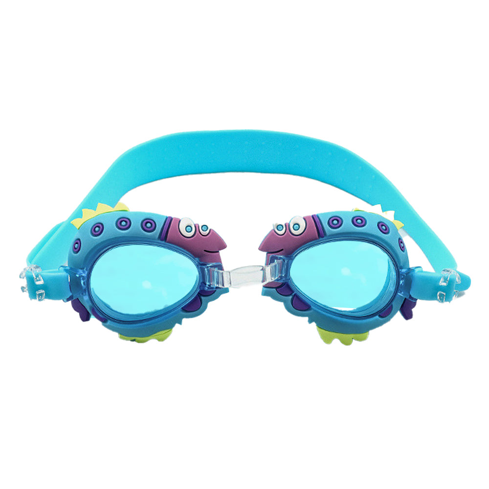 Light Blue Spiky Fish Frame UV Protected Anti-Fog Unisex Swimming Goggles For Kids.