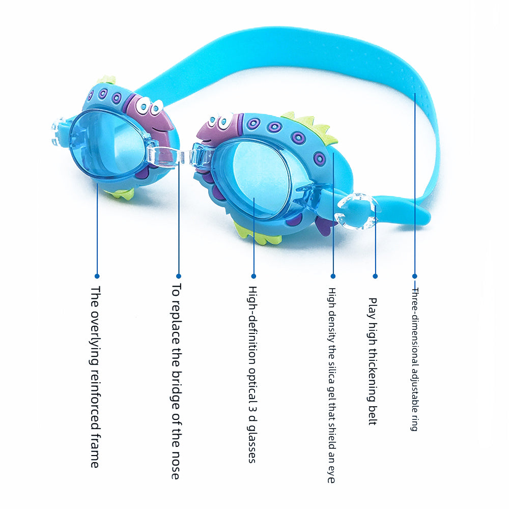Light Blue Spiky Fish Frame UV Protected Anti-Fog Unisex Swimming Goggles For Kids.