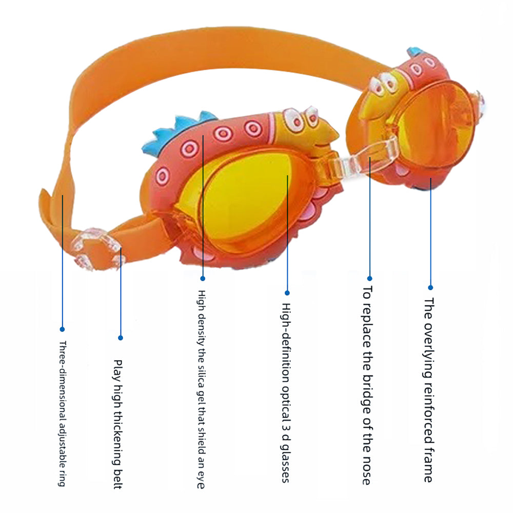 Orange Spiky Fish Frame UV protected Anti-Fog Unisex Swimming Goggles For Kids.