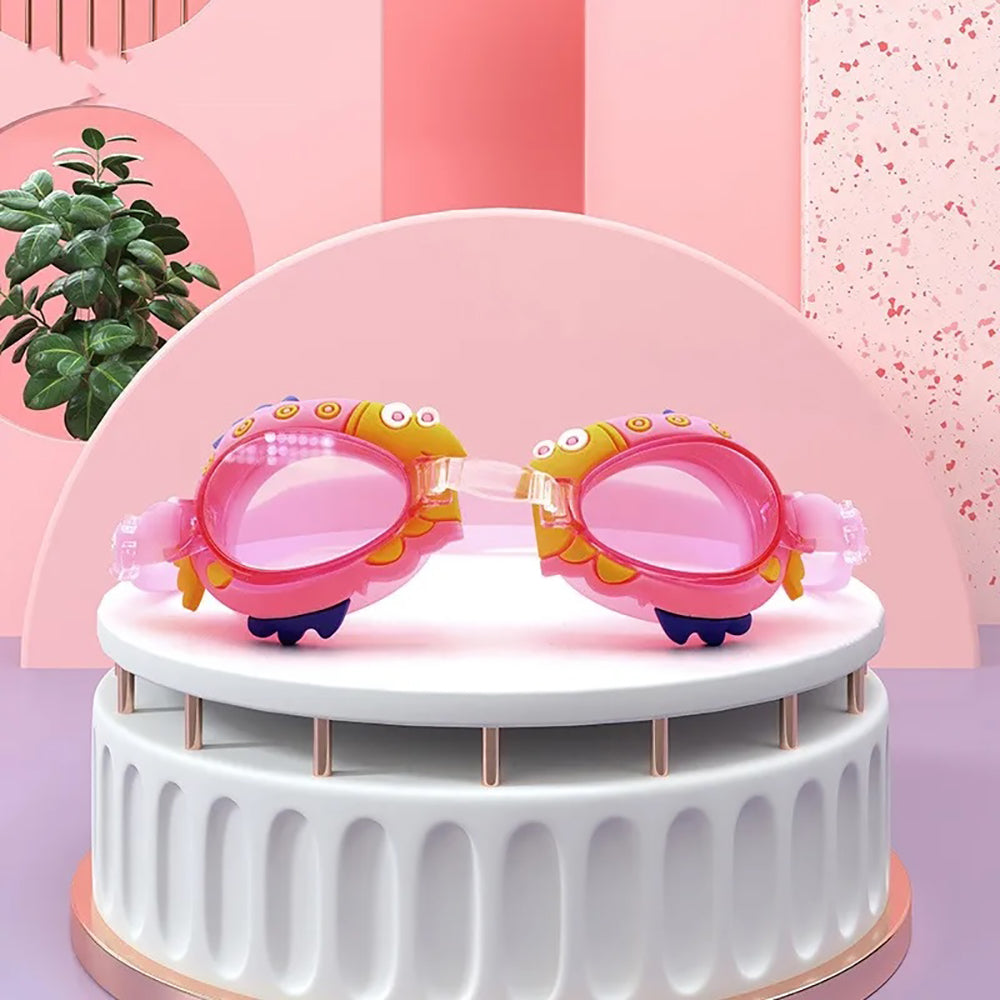 Pink Spiky Fish Frame UV Protected Anti-Fog Unisex Swimming Goggles For Kids.
