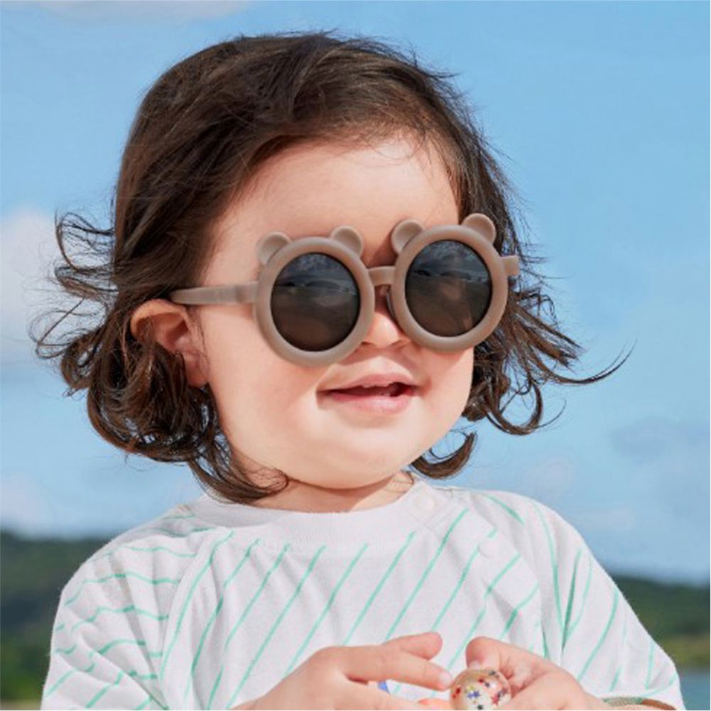 2d Ear Brown Frame Anti Ultraviolet Unisex Sunglasses for Toddlers with Satin Storage Pouch