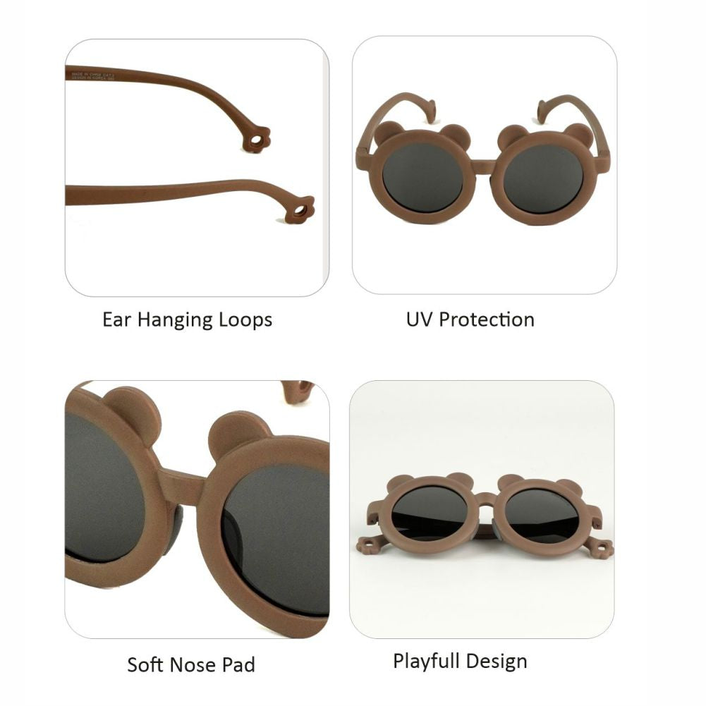 2d Ear Brown Frame Anti Ultraviolet Unisex Sunglasses for Toddlers with Satin Storage Pouch